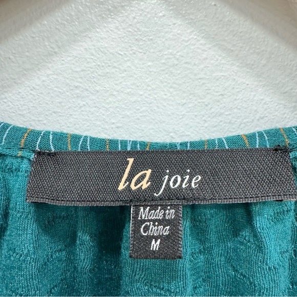La Joie V-Neck Tiered Mid-Length Dress green blue gold Pacific Regular Sz M - Picture 4 of 6